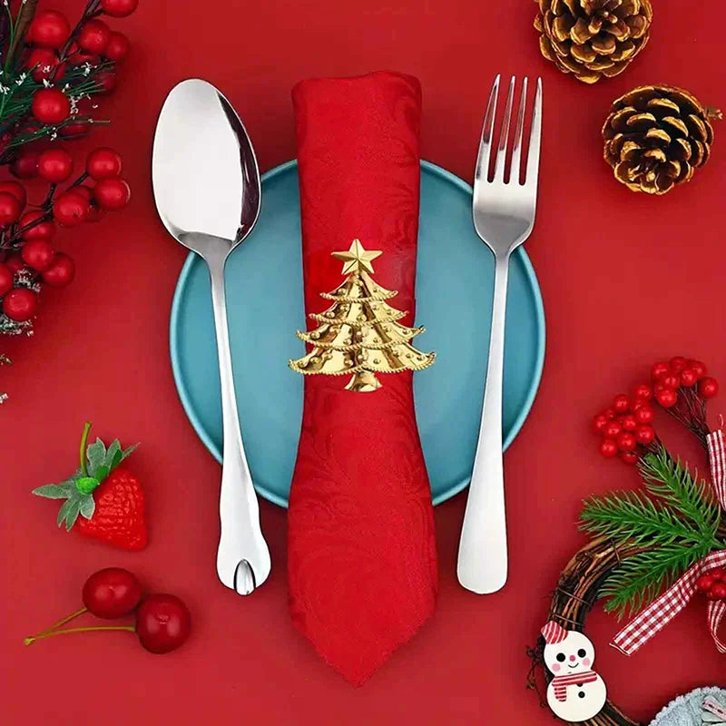 porte serviettes sapin noël étoile brillant festif vert or argentDecorationNoelServiettesCouvertsElégant