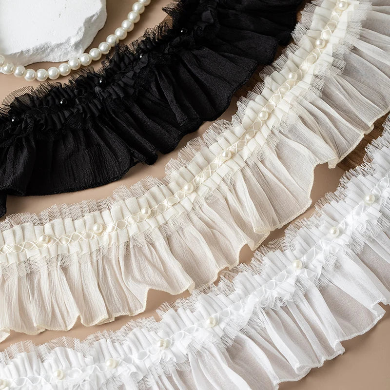 ruban dentelle vintage blanc noir fronces élégant soirée décoration couture 1mètre