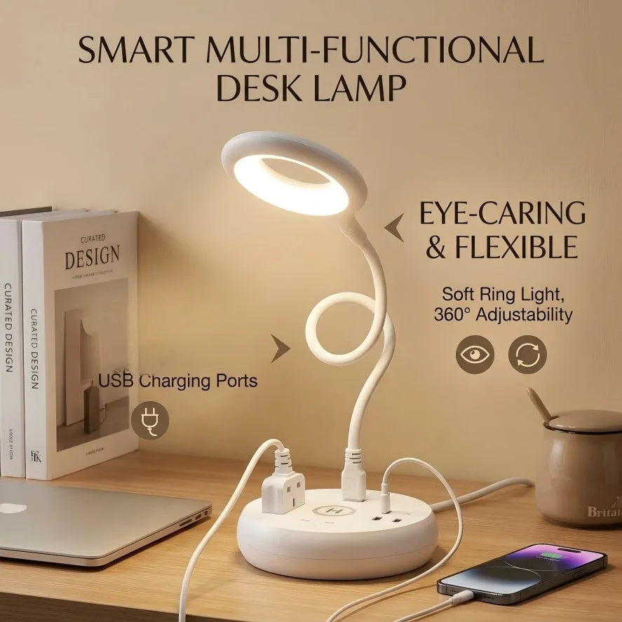 lampe multifonctionnelle usb blanc moderne flexible ronde lumineuse protection yeux étude lecture portable