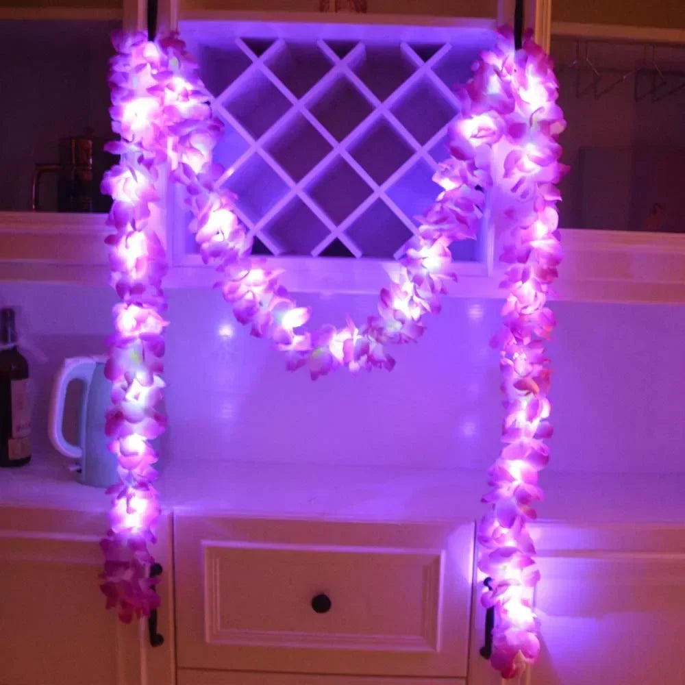 guirlande lumineuse fleurs artificielles multicolore décoration fête tropicale mariage anniversaire décoration intérieure suspendue