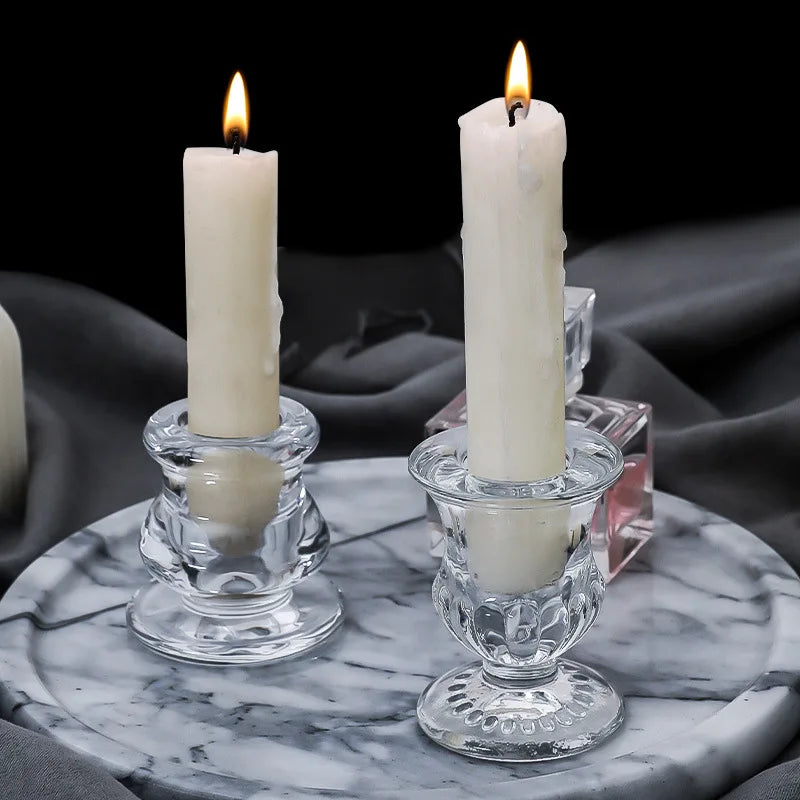 bougeoir classique transparent gravé décoration maison support bougie alliage métal rond opacité