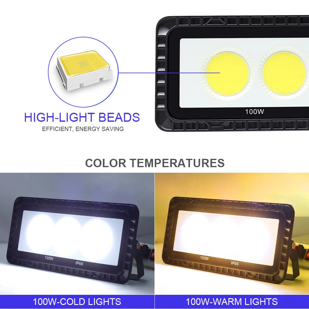 lampe led sol moderne noire ip66 220v 50w 100w 200w diodes aluextérieur