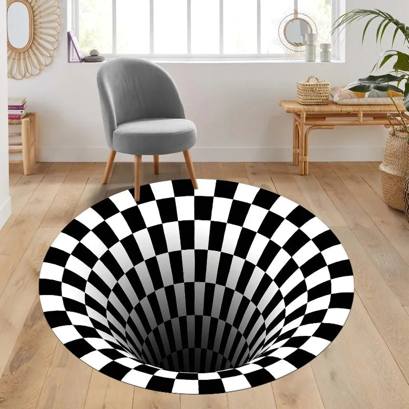 tapis moderne effet 3d noir blanc contemporain salon chambre salle bain 80x80cm 120x120cm