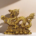 statue dragon doré feng shui pièce ancienne or rouge émailléintérieur décoration maison traditionnelle chinese