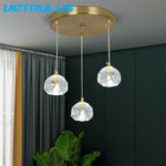 Suspension moderne boule cristal or transparent led plafonnier chambre salon étude