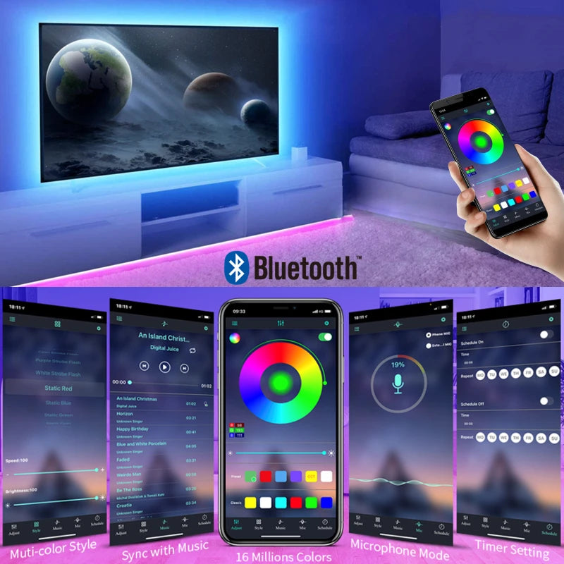 ruban led multicolore adhésif moderne usb bluetooth télévision ordinateur portable chambre