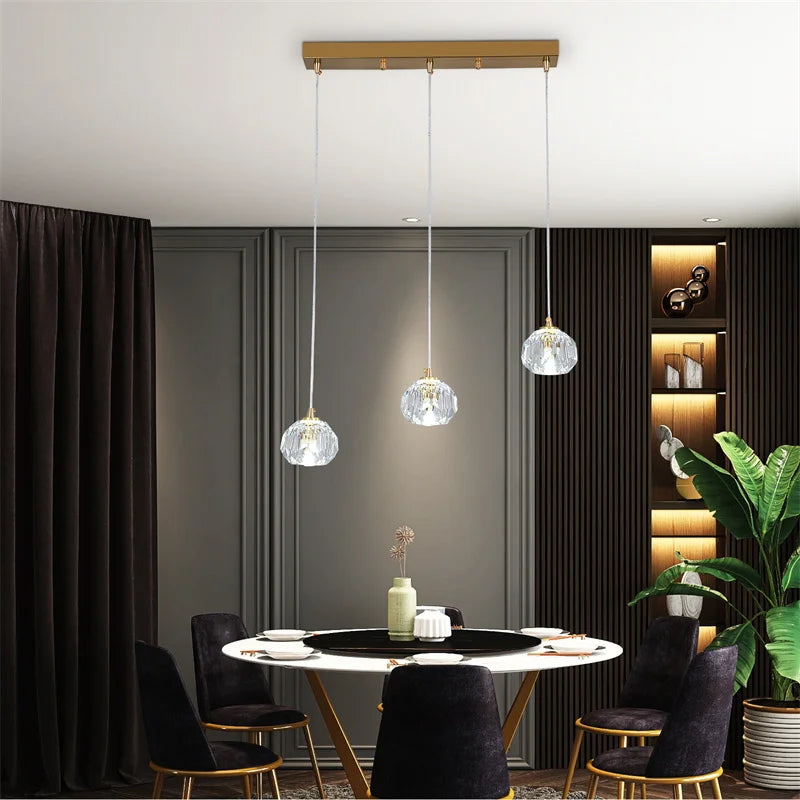 Suspension moderne boule cristal or transparent led plafonnier chambre salon étude