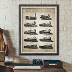 affiche imprimée vintage trains historiques illustration monochrome salon chambreOpaque