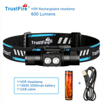 lampe frontale led rechargeable 18650 batterie usb 600lm noir bleu double lentille