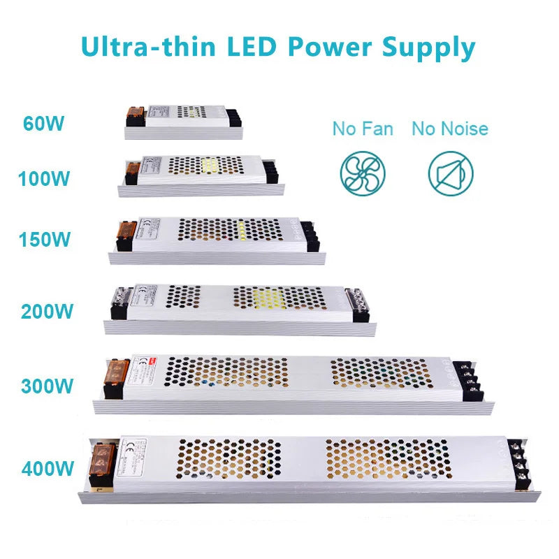 transformateur led ultra fin 12v 24v 60w 100w 150w 200w 300w 400w blanc moderne