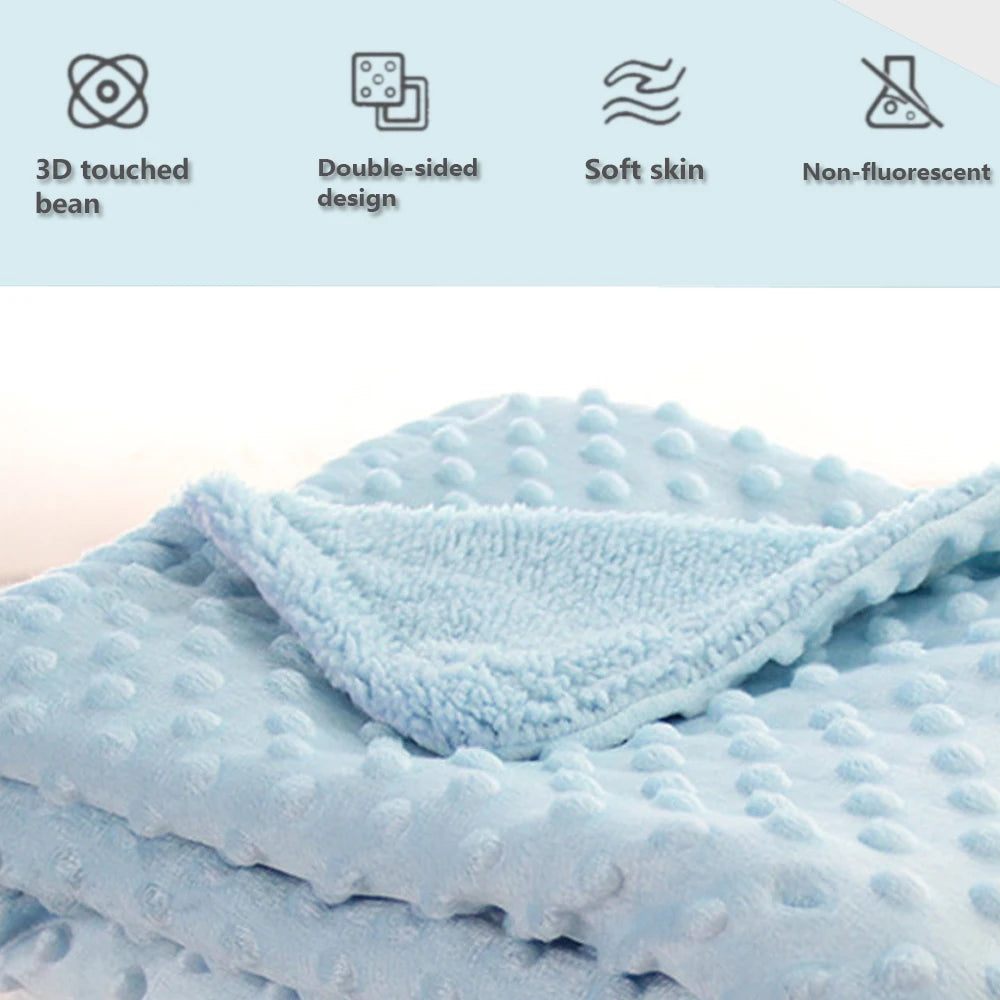 couverture bébé bleu clair motif points polaire douce hiver été maternité unisexe coton solide