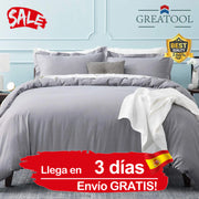 Lot de 3 housses de couette unis en coton doux pour lit 90 à 180 cm - Ombre Interieur