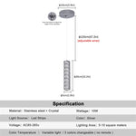 suspension lumineuse cristal moderne élégante 18cm 120cm 26cm 5cm blanc