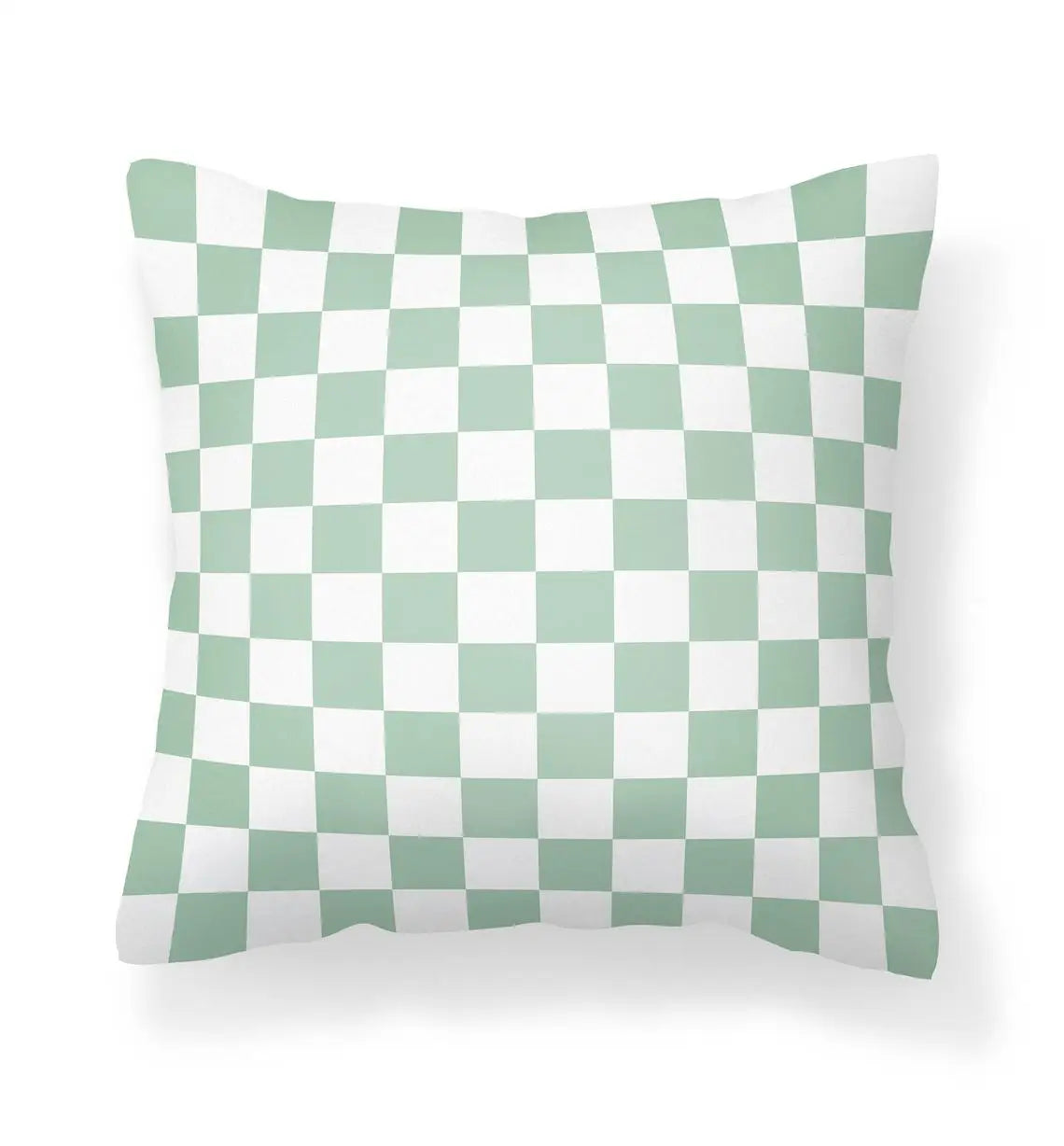 housse coussin velours carreaux vert clair blanc moderne nordique décoration intérieure lit canapé salon