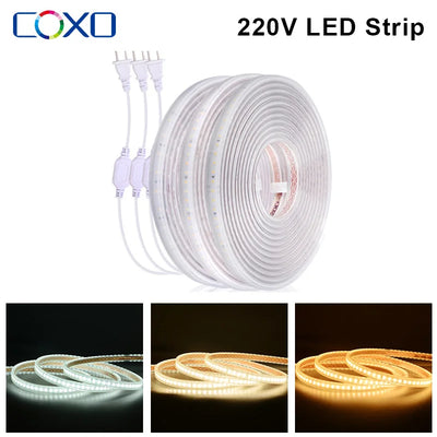 Bande LED étanche 220V installée sous un placard de cuisine
