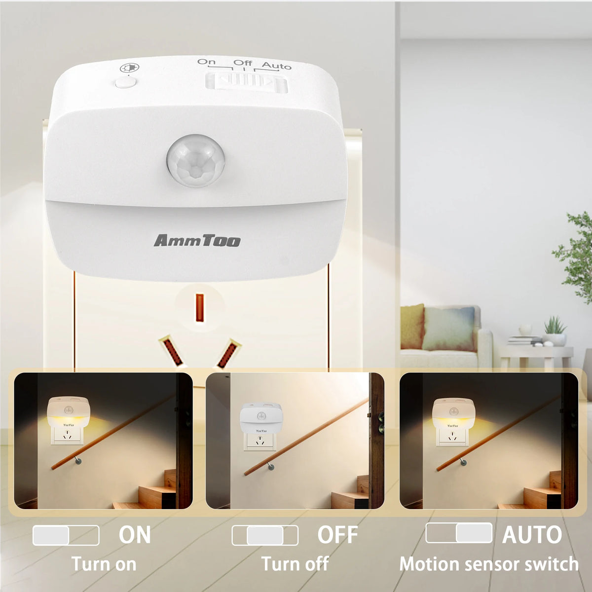veilleuse led capteur mouvement interrupteur adhésif blanc moderne chambre salle bain