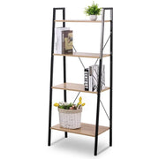 étagère niveaux bois grainé structure métallique industrielle minimaliste livres plante paniers cosmétiques statuettes