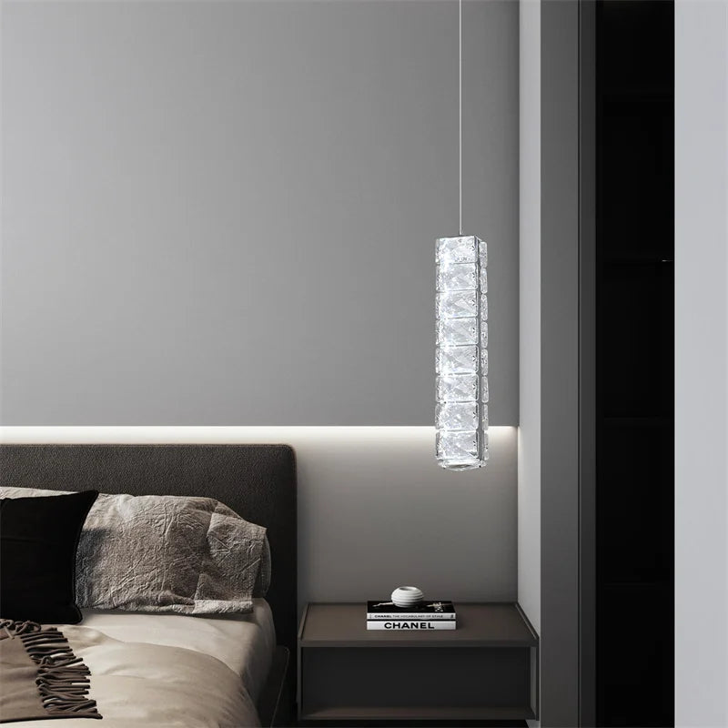 suspension lumineuse cristal moderne élégante 18cm 120cm 26cm 5cm blanc