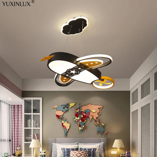 Luminaire avion LED suspendu noir pour chambre d'enfant