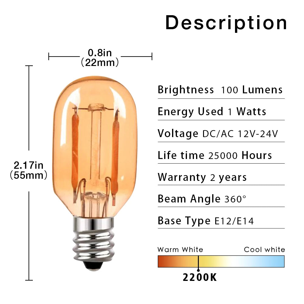 ampoule led filament doré vintage orange translucide 2200k e12 e14 25000h 55mm