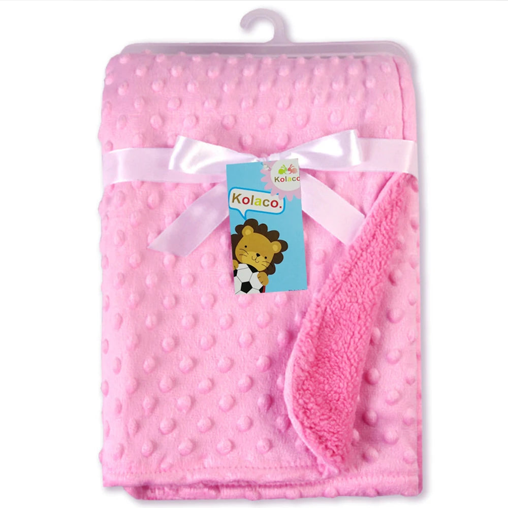 couverture bébé bleu clair motif points polaire douce hiver été maternité unisexe coton solide