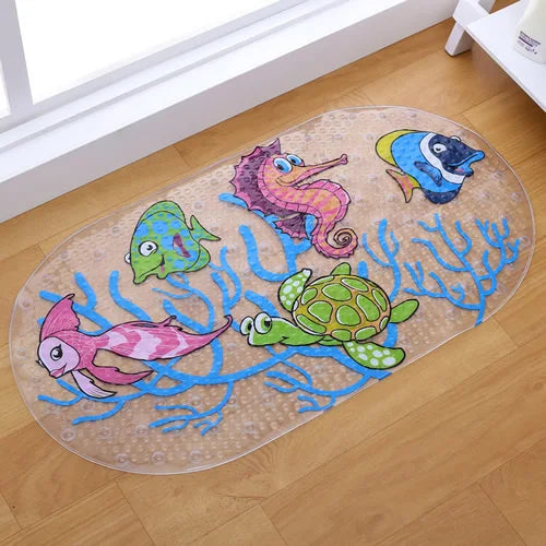 tapis bain transparent antidérapant motif animal poissons oiseaux moderne salle bain 38x69cm