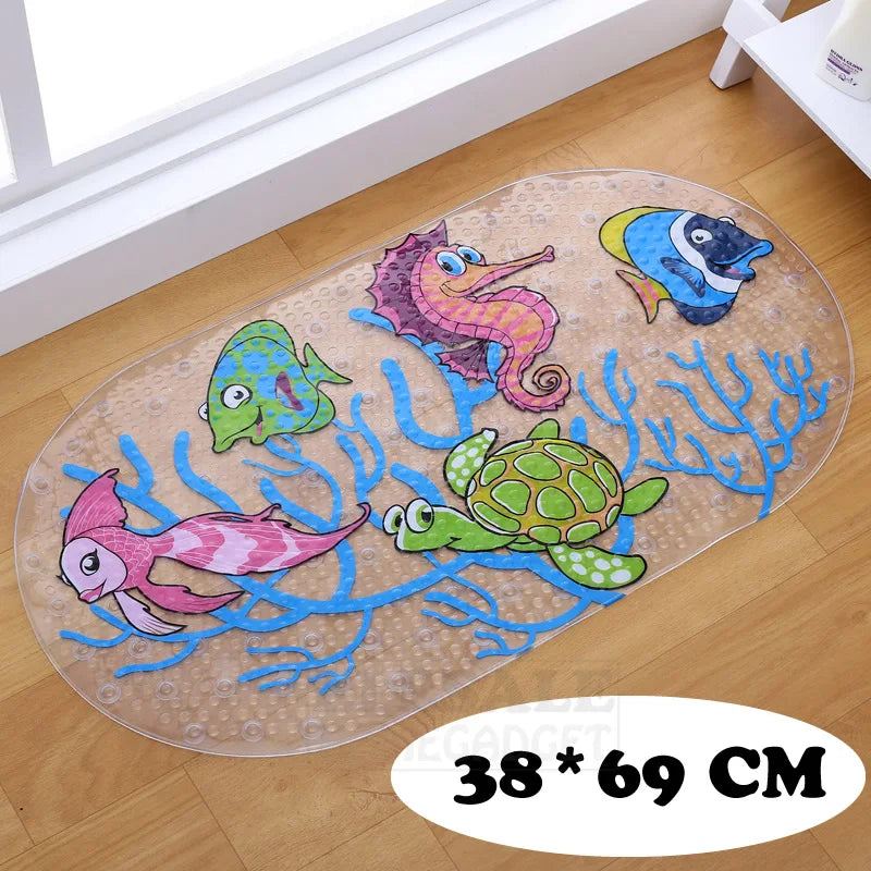 tapis bain transparent antidérapant motif animal poissons oiseaux moderne salle bain 38x69cm