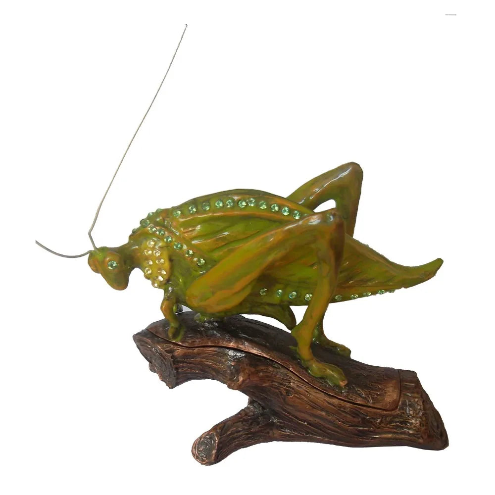 statuette criquet métal vert marron texture bois reliefs animal decoratif rangement bijoux