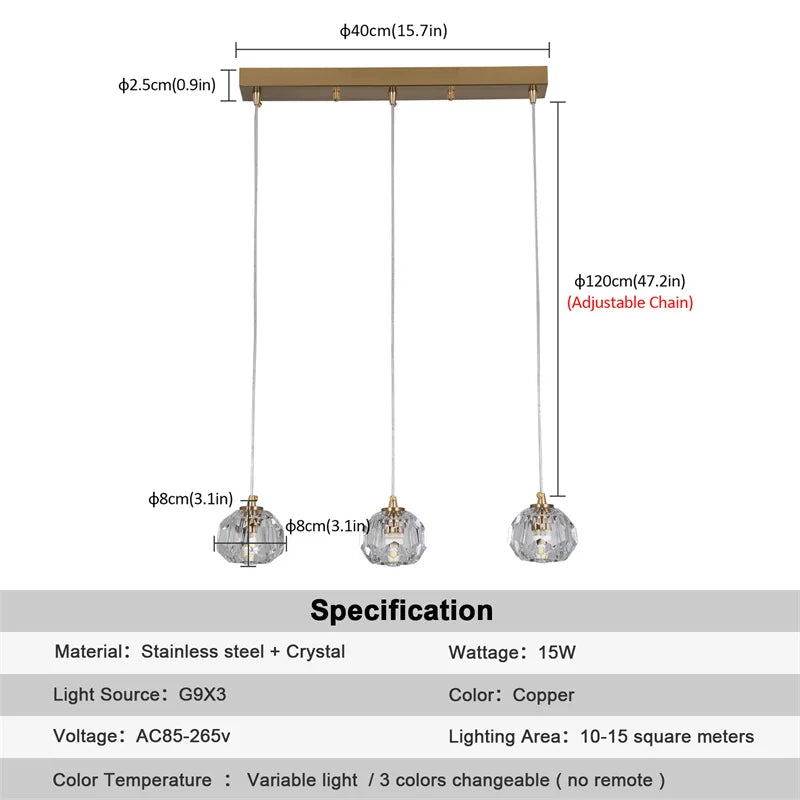suspension lumineuse moderne or transparent lampes chaînes cristal strié chambre salon étude