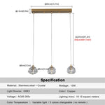 suspension lumineuse moderne or transparent lampes chaînes cristal strié chambre salon étude