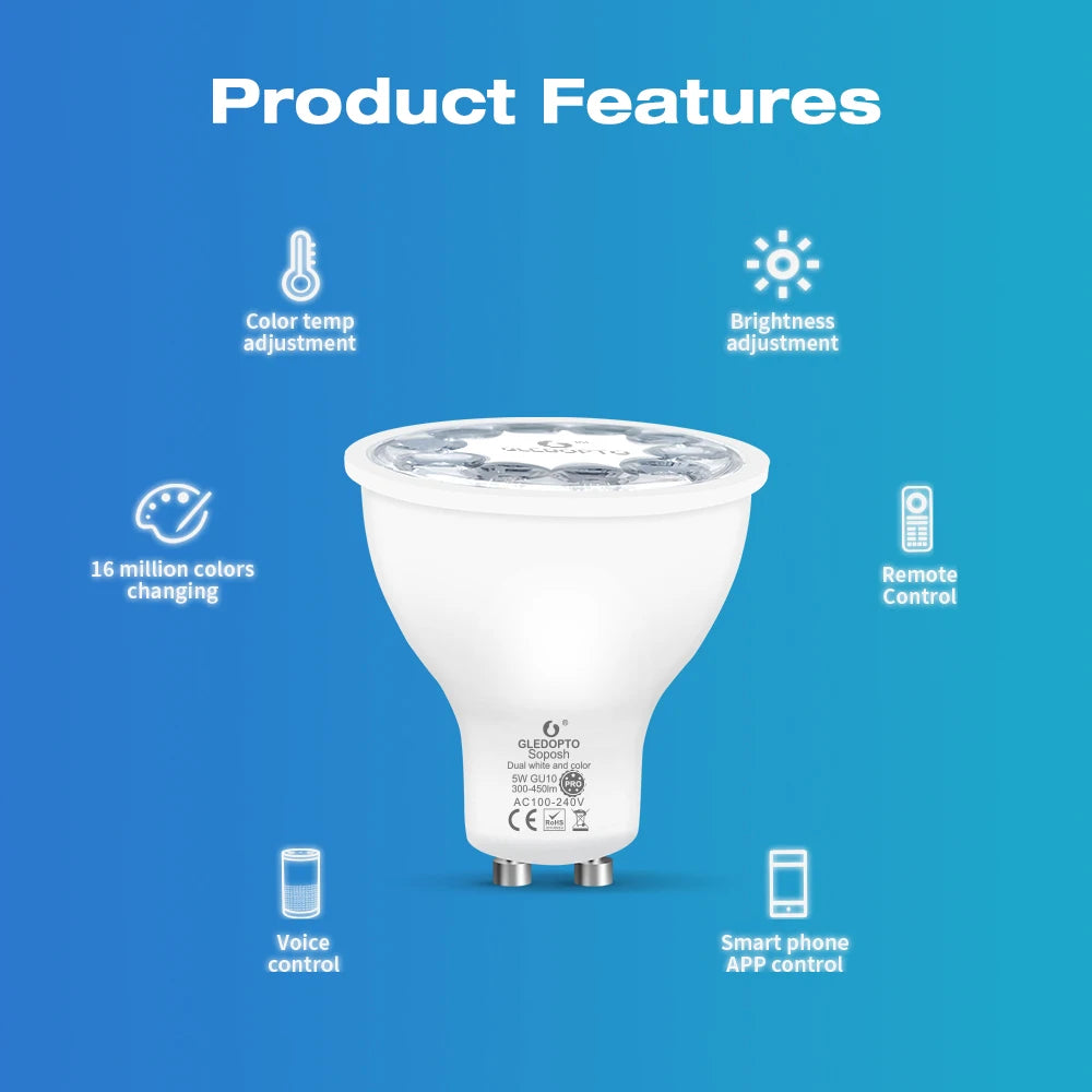 ampoule led gledopto 5w blanc changeante 249 2000 lumens 50000h moderne opacité