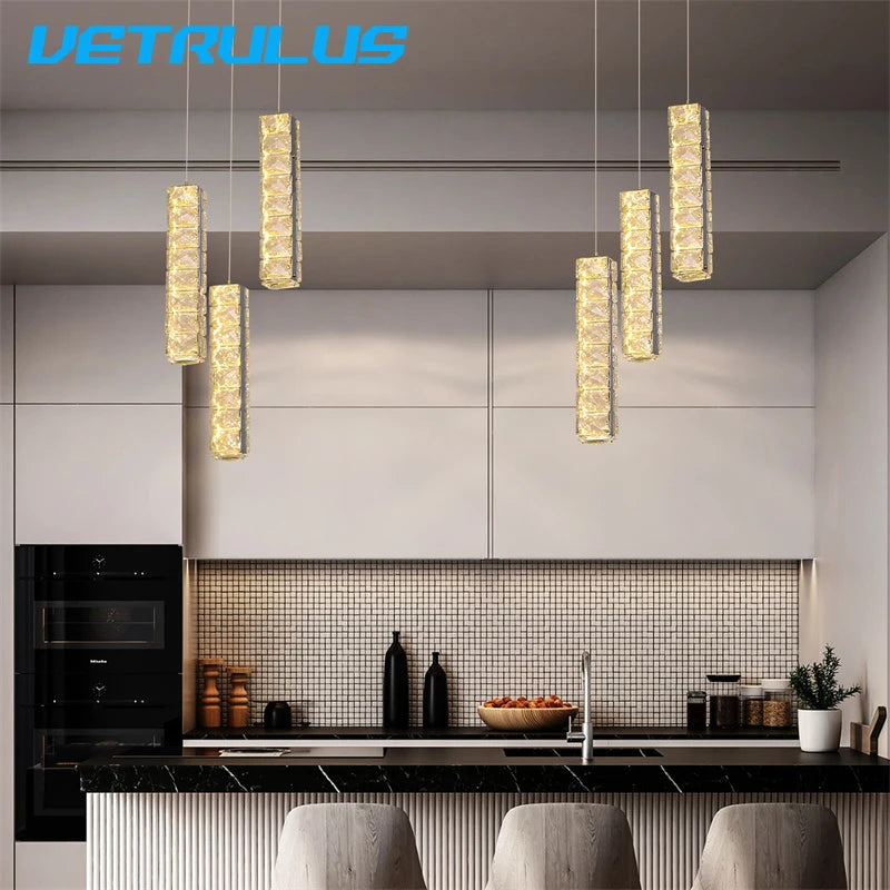 suspension lumineuse cristal moderne élégante 18cm 120cm 26cm 5cm blanc