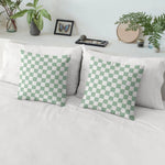 housse coussin velours carreaux vert clair blanc moderne nordique décoration intérieure lit canapé salon