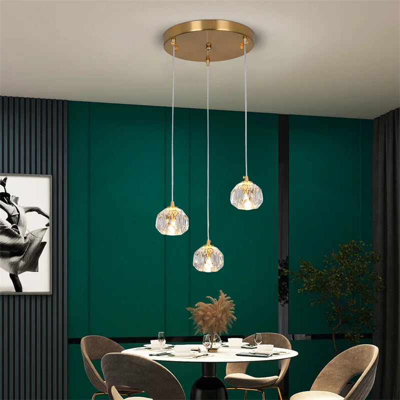 Suspension moderne boule cristal or transparent led plafonnier chambre salon étude