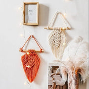 décoration murale macramé plumes tressure franges losanges beige orange rouille