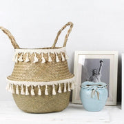 panier tressé bohème beige pompons blancs rustique ornemental photo cadre statue liberté
