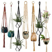supports plantes suspendus macramé tressage nœuds franges bohème artisanal anneaux pots turquoises verte lanternes