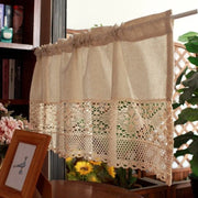 rideau vintage tissu texturé beige dentelle floraux semi transparent tringle métallique chambre