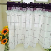 rideau violet vert blanc carreaux dentelle semi transparent rustique chambre fenetre tringle moderne