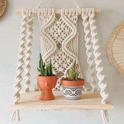 plaque macramé tressée diamants bohème rustique vert menthe bois chambre
