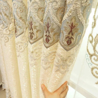 rideau decoratif floral beige ornement baroque semi transparent orientaliste