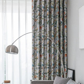 rideau floral transparent moderne bohème gris orange vert bleu jaune métalliques