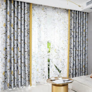 rideau floral moderne oiseaux motifs texturés blanc opaque voilage transparent