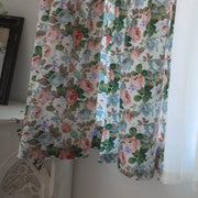 rideau floral semi transparent polyester motifs roses blanc vintage champêtre