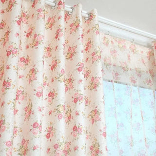 rideau floral rose blanc motifs floraux semi transparent romantique métalliques tringle chambre décoration intérieure