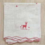 Serviette élégante avec broderie de cerf rouge, ornée de motifs délicats, idéale pour apporter une touche festive à votre décoration intérieure ou pour des occasions spéciales. Design raffiné avec bords ondulés pour une présentation sophistiquée sur table. Parfait pour les fêtes de fin d'année ou un cadeau chic et unique.