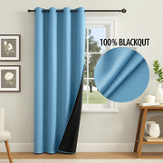 rideau bleu blackout moderne plissé deux pièces tringle support chambre salon