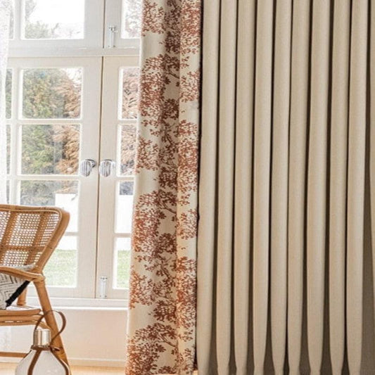 Rideau beige à motif feuillage brun style naturel