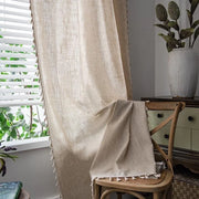 rideau bohème beige franges semi translucide tissage apparent ornemental chambre décoration intérieure