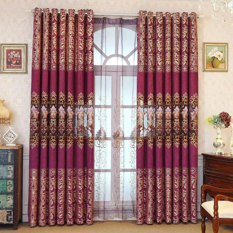 Rideaux élégants pour salon avec motifs floraux, ajoutant une touche de sophistication et de chaleur à la décoration intérieure. Disponible en teintes bordeaux, parfaits pour créer une ambiance accueillante et chic. Idéal pour habiller vos fenêtres et apporter une touche décorative unique à votre espace de vie. Adapté à tous types d'intérieurs, offrant à la fois intimité et style.